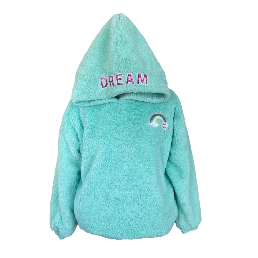Betsey Johnson Mint Green Fuzzy Sequined Hooded Sweatshirt